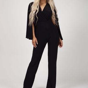Black Stretchy Cape Style Jumpsuit